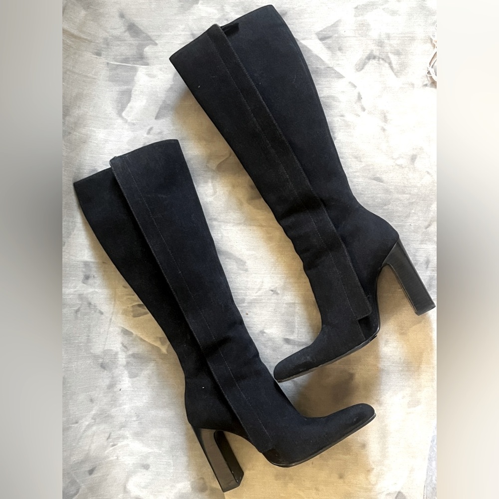 Balenciaga Black Denim Knee High Heeled Boots